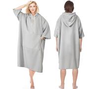 SOMLAW Poncho Albornoz Absorbente Cálido, Bata de Baño con Bolsillo y Capucha, Poncho Surf Ayuda de Cambio de Playa (FR/ES, Letras, Talla única, Regular, Regular, Gris claro)