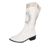 Sommerstiefel Damen Botas largas de Talla Grande para Mujer, Botas de Invierno Europeas y Ante con Bordado, Punta Puntiaguda y tacón Grueso para Mujer. (White, 43)