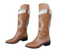 Sommerstiefel Damen Botas largas de Talla Grande para Mujer, Botas de Invierno Europeas y Ante con Bordado, Punta Puntiaguda y tacón Grueso para Mujer. (Brown, 37)