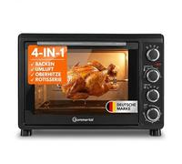 Sommertal Minihorno de 30 litros con pincho giratorio y recirculación, 1500 W, 100 - 230 °C, temporizador de 60 minutos, mini horno, pequeño horno para hornear, asar y pizza, horno de camping, incluye