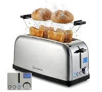 Sommertal ST1500 XXL - Tostadora de 4 rebanadas de acero inoxidable con accesorio para panecillos, pantalla digital con temporizador e indicador de funcionamiento residual, 1500 W, 7 niveles, función
