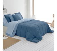 SOMNI HOME Edredon Verano Cama 180 cm Nordico Bicolor Tacto Pluma. Colcha Verano. Reversible Cálido Suave Ligero. Primavera Otoño 200 gr. Color Celeste - Azul 270x260