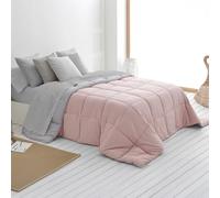SOMNI HOME Nórdico Edredón Bicolor Cama 100/105 cm Tacto Plumón. Duvet Acolchado Cuadros. Comodo Ligero. Individual. Primavera Verano Otoño 200 gr. Color Rosa - Gris 200x260