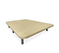 Somnia Descanso - Base Tapizada 3D Reforzada, Gran Estabilidad con 5 Barras Transversales con Válvulas de ventilación y 6 Patas metálicas roscadas de 25cm, 90x190, Beige