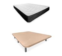 Somnia Descanso - Cama Completa con Colchón Bombay 20 Reversible + Base Tapizada 3D Reforzada Color Beige con 6 Patas Metálicas Roscadas, 150 x 190