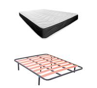 Somnia Descanso - Cama Completa con Colchón Bombay Reversible + Somier de Láminas Basic con 6 Patas Abrazadera, 150 x 190