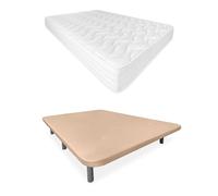 Somnia Descanso - Cama Completa con Colchón Sena 20 Reversible + Base Tapizada 3D Reforzada Color Beige con 6 Patas Metálicas Roscadas, 150 x 190
