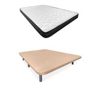 Somnia Descanso - Cama Completa con Colchón Versalles Reversible + Base Tapizada 3D Reforzada Color Beige con 6 Patas Metálicas Roscadas, 105 x 190