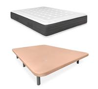 Somnia Descanso - Cama Completa con Colchón Viscoelástico Creta + Base Tapizada 3D Reforzada Color Beige con 6 Patas Metálicas Roscadas, 90 x 190
