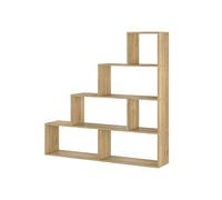 Somnia Descanso - Estantería Salón Asimétrica Escalera, Libreria, Separador Ambientes, Modelo Elenor, Color Roble Miel, 136 cm (Ancho) x 140 cm (Altura) x 25 cm (Fondo)