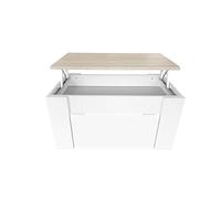 Somnia Descanso - Mesa de Centro Elevable, Mesita de Salón o Comedor, Acabado en Color Blanco con Tapa Cambria, Medidas: 90 cm (Ancho) x 50 cm (Fondo) x 46-57 cm (Alto)