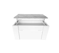 Somnia Descanso - Mesa de Centro Elevable, Mesita de Salón o Comedor, Acabado en Color Blanco con Tapa Gris, Medidas: 90 cm (Ancho) x 50 cm (Fondo) x 46-57 cm (Alto)