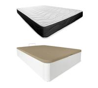 Somnia Descanso - Pack Colchón Viscoelástico Bombay Reversible + Canapé Madera Abatible Gran Capacidad | Color Blanco 90 x 200