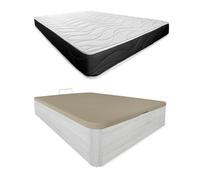 Somnia Descanso - Pack Colchón Viscoelástico Bombay Reversible + Canapé Madera Abatible Gran Capacidad | Color Polar 150 x 190