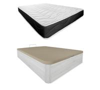 Somnia Descanso - Pack Colchón Viscoelástico Bombay Reversible Grosor 23cm + Canapé Madera Abatible Gran Capacidad | Color Polar 90 x 200