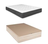 Somnia Descanso - Pack Colchón Viscoelástico Creta + Canapé Madera Abatible Gran Capacidad | Color Cambria 135 x 200