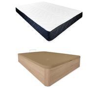 Somnia Descanso - Pack Colchón Viscoelástico Juno Reversible + Canapé Madera Abatible Gran Capacidad | Color Cambria 90 x 200