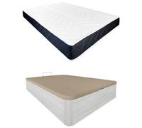 Somnia Descanso - Pack Colchón Viscoelástico Juno Reversible + Canapé Madera Abatible Gran Capacidad | Color Polar 150 x 200