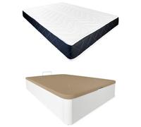 Somnia Descanso - Pack Colchón Viscoelástico Juno Reversible + Canapé Madera Abatible Gran Capacidad | Color Blanco 135 x 180