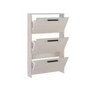 Somnia Descanso - Zapatero con 3 Puertas y Patas, Mueble para Zapatos Estrecho, Modelo Elenor, Acabado en Color Beige, Medidas: 115,5 cm (Alto) x 68,5 cm (Ancho) x 17 cm (Fondo) Práctico y Funcional