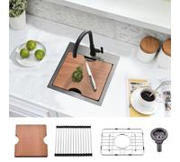 SOMRXO - Fregadero de barra negro de 15 pulgadas con estación de trabajo de 15 x 15 pulgadas, pequeño fregadero de cocina con estación de trabajo, repisa de caravana, fregadero de barra de acero