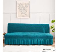 Somsiwey Funda de sofá Cama sin Brazos, Funda de futón Plegable elástica, Funda de futón Plegable Completa con Falda para Sala de Estar y Dormitorio(Emerald Green, M)
