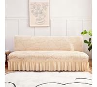 Somsiwey Funda de sofá Cama sin Brazos, Funda de futón Plegable elástica, Funda de futón Plegable Completa con Falda para Sala de Estar y Dormitorio(Beige, L)