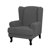 Somsiwey Fundas para sillón orejero de 2 Piezas, Funda de sillón orejero de Jacquard, Fundas de sillón Suaves y extraíbles con Base elástica para Sala de Estar y Dormitorio(Dark Gray)