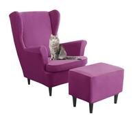 Somsiwey Juego de 3 Fundas de Terciopelo para sillón orejero, Funda para sillón orejero con Funda para otomana, Funda Rectangular para Taburete con Almacenamiento, Fundas(Purple)