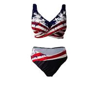 SOMTHRON Conjunto de bikini de dos piezas con bandera americana de Estados Unidos para mujer, trajes de baño de 4 de julio, de talle alto, con rayas y estrellas azules, a-flag, Medium