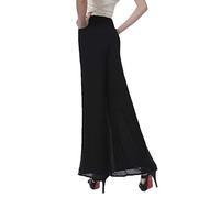 SOMTHRON Mujer Largo Gasa Pantalones de Golpe Cintura Alta Justo Pantalones 2 Estilo(BL2,XL)