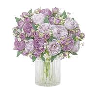 SOMYHING Flores artificiales, ramo de peonías sintéticas, 4 paquetes de seda, peonías falsas para boda, fiesta, centro de mesa, decoración del hogar (morado mezclado)