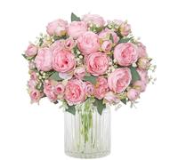 SOMYHING Ramo de peonías artificiales, 4 paquetes de peonías de seda para bodas, fiestas, centros de mesa y decoración del hogar (rosa claro)