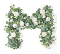 SOMYTING 2 guirnaldas de flores artificiales de eucalipto, vintage, flores falsas, peonías, vid de rosas, verde, planta decorativa para colgar en la pared para arco de boda, arreglo de puerta,