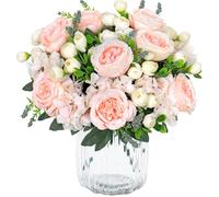 SOMYTING 4 paquetes de flores artificiales de peonía, ramo de flores artificiales, flores de hortensia, peonías de seda, ramos de flores para bodas, centros de mesa, arreglos florales (canela rosa)