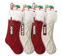 SOMYTING 4pzs Calcetines Navidad Medias Navideñas de Lana Tejida con Etiquetas con Nombre Botas de Navidad para Colgar Calcetines Navideños Papá Noel Christmas Stocking para Decoración Navideña