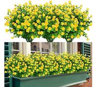 SOMYTING 8 Piezas Flores Artificiales Flor Falsas Arbustos Verdes Balcón Resistentes a los Rayos UV Plantas para Colgar Verde Plantas Artificiales Eucalipto para Ventanas Bodas Fiestas(Amarillo)