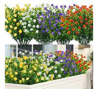 SOMYTING 8 Piezas Flores Artificiales Flor Falsas Arbustos Verdes Balcón Resistentes a los Rayos UV Plantas para Colgar Verde Plantas Artificiales Eucalipto para Ventanas Bodas Fiestas(Mezclada)