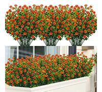SOMYTING 8 Piezas Flores Artificiales Flor Falsas Arbustos Verdes Balcón Resistentes a los Rayos UV Plantas para Colgar Verde Plantas Artificiales Eucalipto para Ventanas Bodas Fiestas(Rojo)