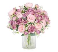 SOMYTING Flores artificiales, ramo de peonías sintéticas, 4 paquetes de peonías de seda, peonías falsas para boda, fiesta, centro de mesa, decoración del hogar (rosa mezclado)