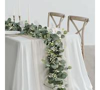 SOMYTING Guirnalda de eucalipto Artificial con Flores Blancas, 2 Paquetes de 5.9 pies, Hojas de dólar Plateadas, Guirnalda de eucalipto de imitación para Arco de Boda, Camino de Mesa, Manto