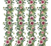 SOMYTING Guirnalda de flores artificiales de eucalipto de 1.8 m, guirnalda floral de imitación de peonías, rosas y enredaderas para boda, fiesta, arco de mesa, decoración de fondo de pared (rosa