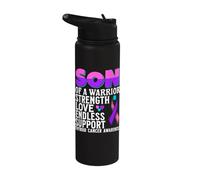 Son of a Warrior Thyroid Cancer Awareness products Gifts Stainless Steel Insulated Water Bottle