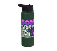 Son of a Warrior Thyroid Cancer Awareness products Gifts Stainless Steel Insulated Water Bottle