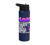 Son of a Warrior Thyroid Cancer Awareness products Gifts Stainless Steel Insulated Water Bottle