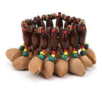 Sonajero africano artesanal con brazalete de tambor y semillas naturales, ideal para músicos, creativo para amantes del ritmo y la cultura tribal.
