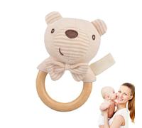 Sonajero De Algodón Orgánico - Peluche Suave En Forma De Animal, Mango De De Madera, Sonajero Ligero | Compañero Relajante Para El Desarrollo Sensorial De Los Desarrollos, Para