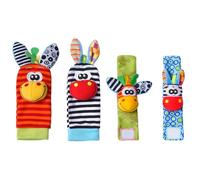 Sonajero de muñeca y calcetines, 4 piezas, pulseras sonajero y calcetines con motivos de animales, accesorios suaves con campana para interacción diaria y regalo