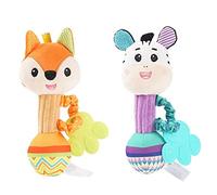 Sonajero Mordedor Bebe Juguete, 2 Piezas Sonajero Peluche Juguete Dentición Sensoriales de Animales con Mango Juguete, Regalos para Bebés adecuados para más de 0 meses (Zorro + cebra)
