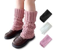 SONARIN 3 Pares Calentadores Piernas para Niñas,Invierno Punto Calentadores Largos Calcetines de Rodilla Protección de Piernas Elásticas para Niñas(Rosa+Blanco+Negro)